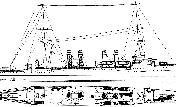 Крейсер USS CL-4 Omaha 1923 (Light Cruiser) - чертежи, габариты, рисунки