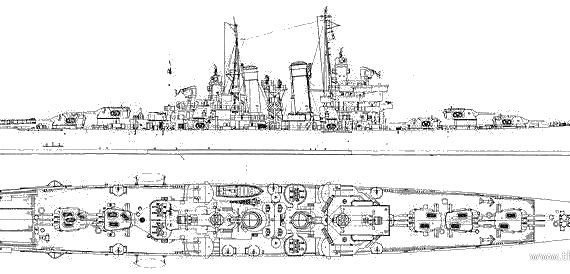 Крейсер USS CL-50 Helena - чертежи, габариты, рисунки