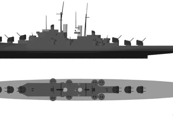 Крейсер USS CL-51 Atlanta (1944) - чертежи, габариты, рисунки