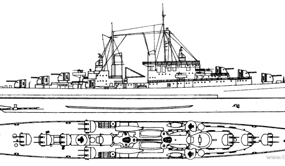 Крейсер USS CL-51 Atlanta (Light Cruiser) (1941) - чертежи, габариты, рисунки