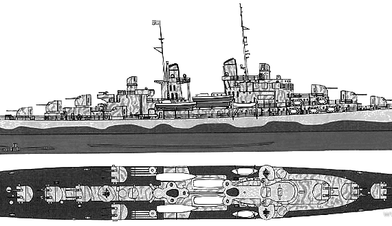 Крейсер USS CL-52 Juneau (Light Cruiser) (1942) - чертежи, габариты, рисунки