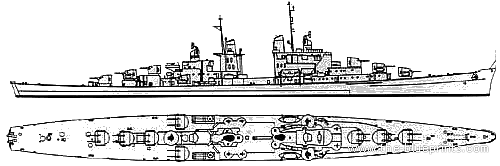 Cruiser USS CL-53 San Diego - drawings, dimensions, figures