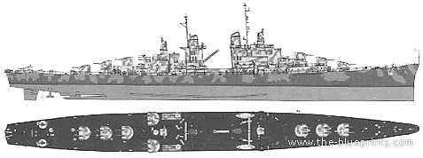 Cruiser USS CL-53 San Diego (1943) - drawings, dimensions, pictures