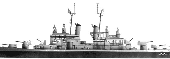 Cruiser USS CL-55 Cleveland (1942) - drawings, dimensions, figures