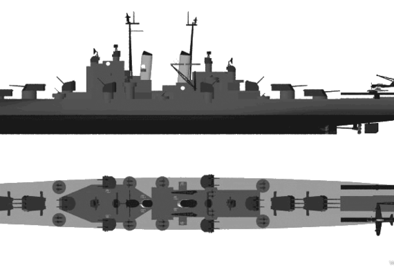 Cruiser USS CL-55 Cleveland (1943) - drawings, dimensions, figures