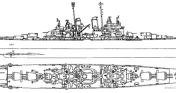 Cruiser USS CL-55 Cleveland (1944) - drawings, dimensions, figures
