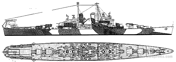Cruiser USS CL-62 Birmingham - drawings, dimensions, figures