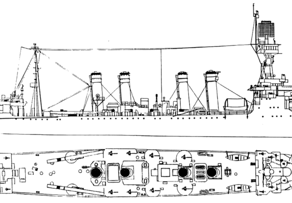 Cruiser USS CL-8 Detroit (1945) - drawings, dimensions, figures