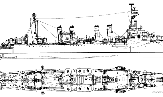 Cruiser USS CL-91 Richmond (1943) - drawings, dimensions, pictures