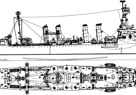 Cruiser USS CL-9 Richmond 1945 (Light Cruiser) - drawings, dimensions, pictures