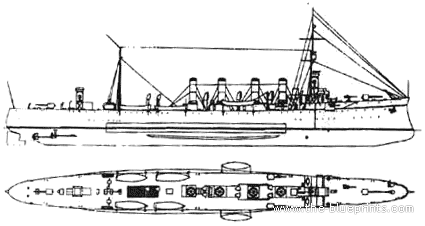 Боевой корабль USS CS-1 Chester (1909) - чертежи, габариты, рисунки