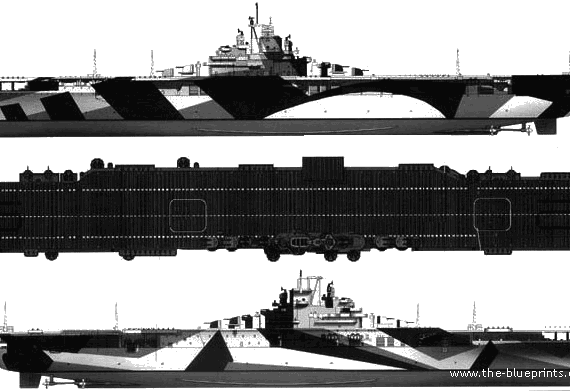 Корабль USS CV-10 Yorktown (1945) - чертежи, габариты, рисунки