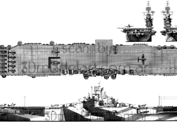 Aircraft carrier USS CV-11 Intrepid - drawings, dimensions, figures