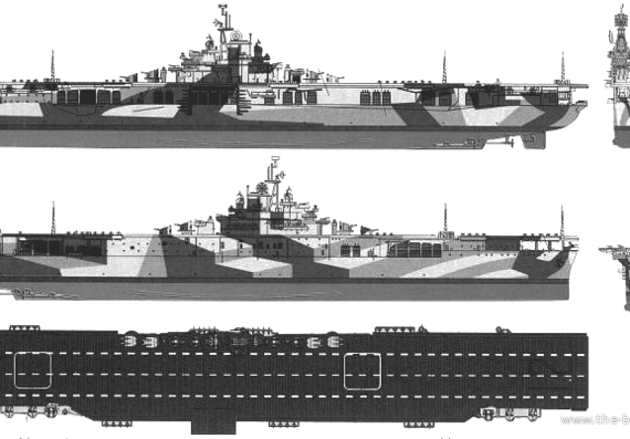 Авианосец USS CV-12 Hornet (Aircraft Carrier) (1945) - чертежи, габариты, рисунки