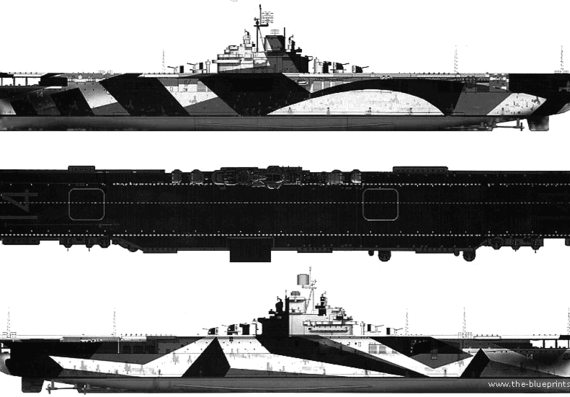 Aircraft carrier USS CV-14 Ticonderoga (1944) - drawings, dimensions, pictures