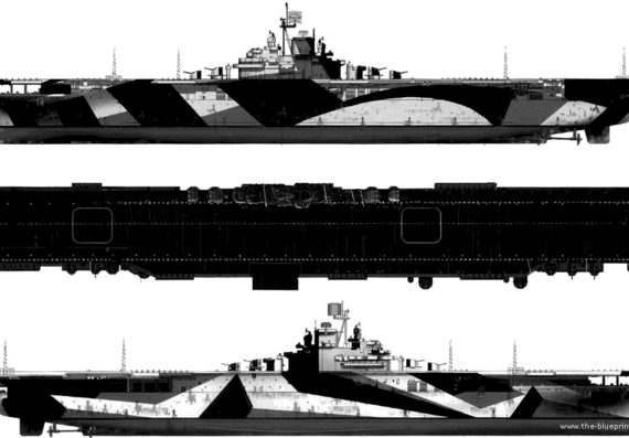 Авианосец USS CV-14 Ticonderoga (1945) - чертежи, габариты, рисунки