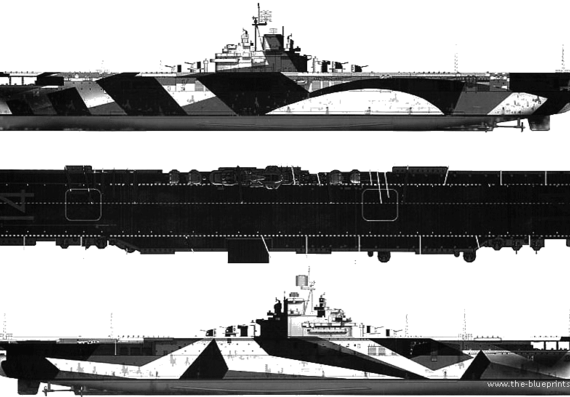 Авианосец USS CV-14 Ticonderoga (Aircraft Carrier) (1944) - чертежи, габариты, рисунки