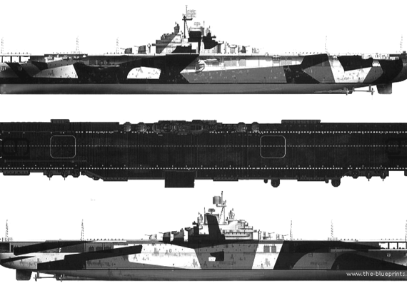 Aircraft carrier USS CV-19 Hancock (Aircraft Carrier) - drawings, dimensions, pictures