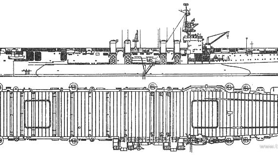Авианосец USS CV-26 Monterey - чертежи, габариты, рисунки