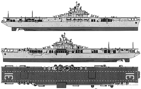 Авианосец USS CV-31 Bon Homme Richard (Aircraft Carrier) - чертежи, габариты, рисунки
