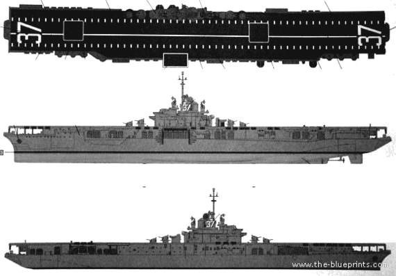 Aircraft carrier USS CV-37 Princeton (1953) - drawings, dimensions, pictures