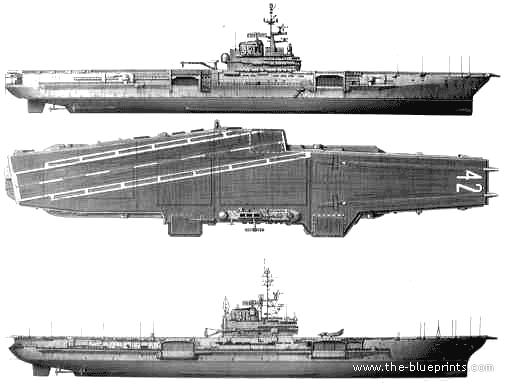 Авианосец USS CV-42 Franklin Delano Roosevelt (1967) - чертежи, габариты, рисунки