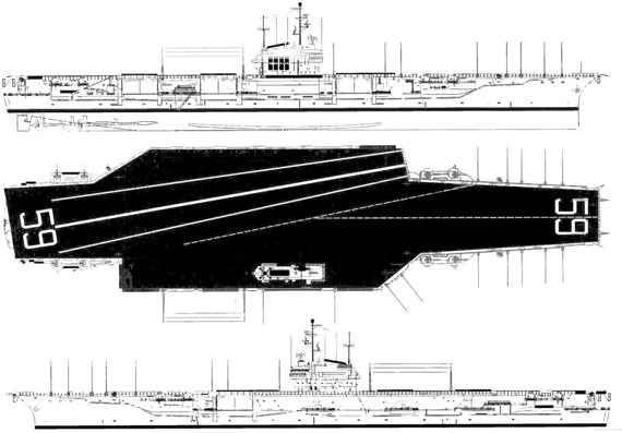 Авианосец USS CV-59 Forrestal 1955 (Aircraft Carrier) - чертежи, габариты, рисунки