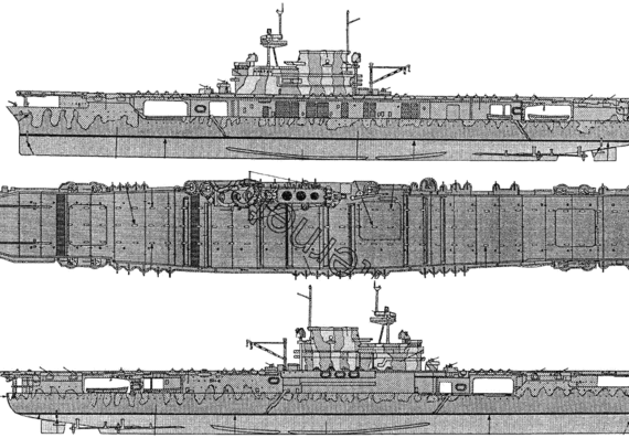 Авианосец USS CV-8 Hornet (Aircraft Carrier) (1942) - чертежи, габариты, рисунки