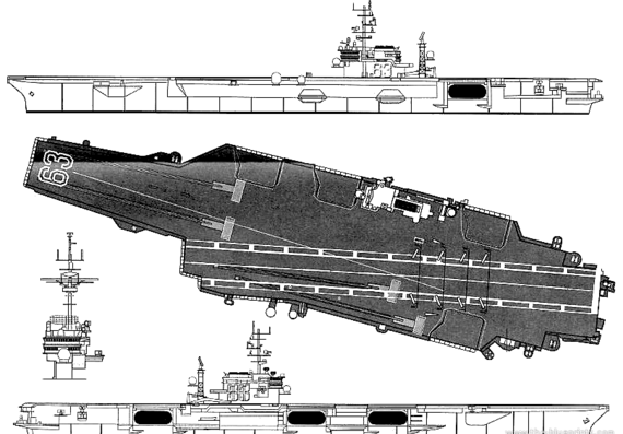 Авианосец USS CV63 Kitty Hawk - чертежи, габариты, рисунки