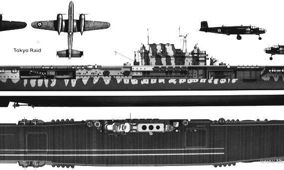 Авианосец USS CV8 Hornet Tokyo Raid (1942) - чертежи, габариты, рисунки