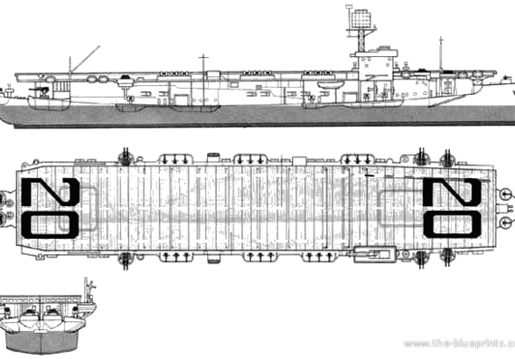 Авианосец USS CVE-20 Barnes (Bogue class) - чертежи, габариты, рисунки