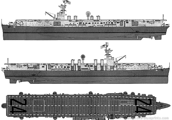 Корабль USS CVL-24 Belleau Wood - чертежи, габариты, рисунки