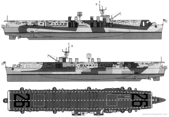Aircraft carrier USS CVL-26 Monterery (1944) - drawings, dimensions, pictures