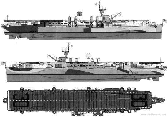 Aircraft carrier USS CVL-30 San Jacinto (1944) - drawings, dimensions, pictures