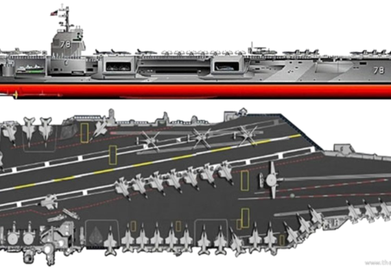 Авианосец USS CVN-78 Gerald R. Ford class (Aircraft Carrier) - чертежи, габариты, рисунки
