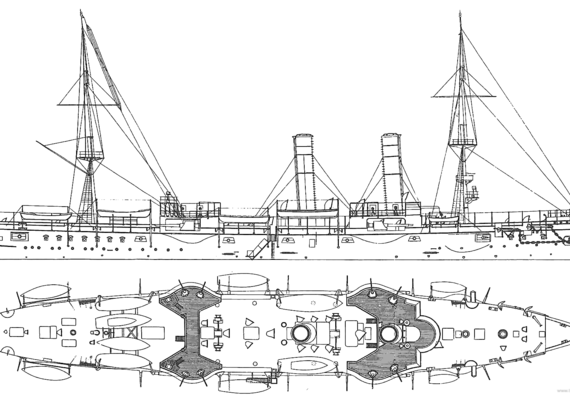 Крейсер USS Chicago (Protected Cruiser) (1898) - чертежи, габариты, рисунки