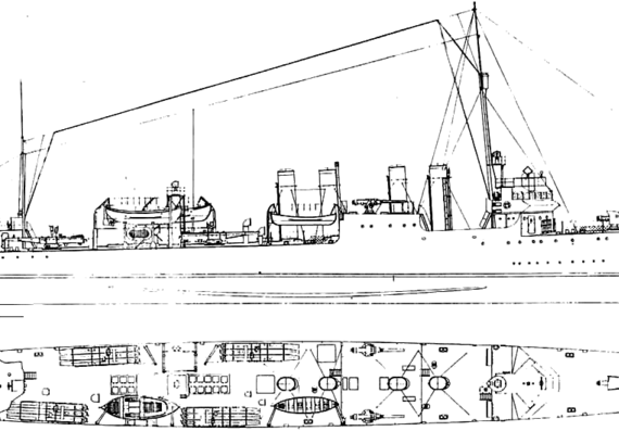 Эсминец USS DD-139 Ward (Destroyer) - чертежи, габариты, рисунки