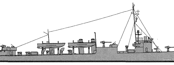 Эсминец USS DD-139 Ward (Destroyer) (1942) - чертежи, габариты, рисунки