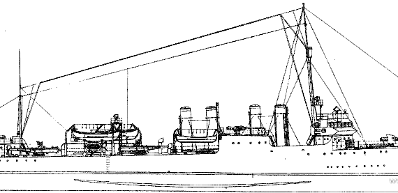 Эсминец USS DD-149 Ward (Destroyer) (1942) - чертежи, габариты, рисунки