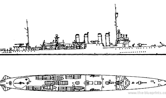 Эсминец USS DD-186 Clemson (Destroyer) (1941) - чертежи, габариты, рисунки
