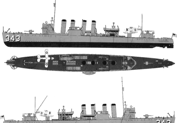 Корабль USS DD-343 Noa (Destroyer) (1940) - чертежи, габариты, рисунки