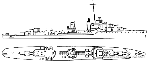 Эсминец USS DD-356 Porter (Destroyer) - чертежи, габариты, рисунки