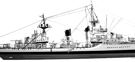 Эсминец USS DD-356 Porter (Destroyer) (1936) - чертежи, габариты, рисунки