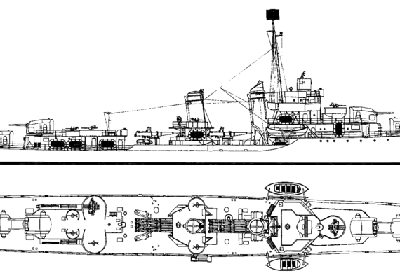 Эсминец USS DD-356 Porter (Destroyer) (1941) - чертежи, габариты, рисунки