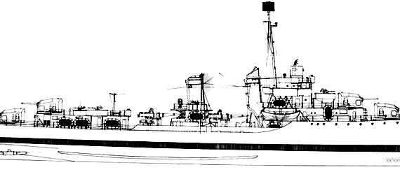 Эсминец USS DD-356 Porter (Destroyer) (1942) - чертежи, габариты, рисунки