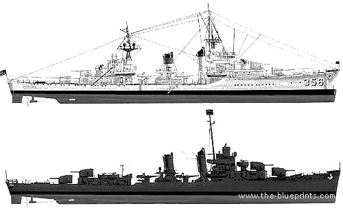 Эсминец USS DD-358 Porter (Destroyer) (1941) - чертежи, габариты, рисунки