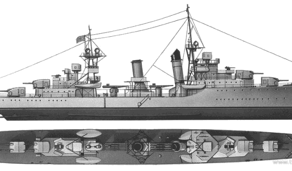 Эсминец USS DD-359 Winslow (Destroyer) (1940) - чертежи, габариты, рисунки