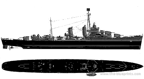 Эсминец USS DD-362 Moffett (Destroyer) (1944) - чертежи, габариты, рисунки