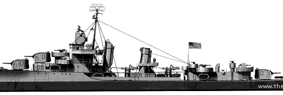 Эсминец USS DD-362 Moffett (Porter Class Destroyer) (1944) - чертежи, габариты, рисунки