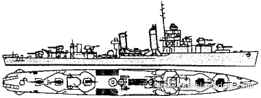 Эсминец USS DD-366 Drayton (Destroyer) (1942) - чертежи, габариты, рисунки